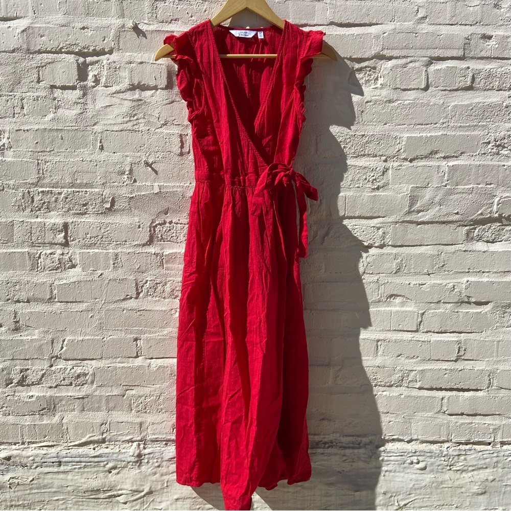 & Other Stories | Red Swiss Dot Crepe Wrap Dress | Size 2 - Picture 6 of 15